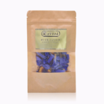 Ritual Oils Blue Lotus (Nymphaea caerulea) flowers in a resealable kraft paper pouch with a transparent window, showcasing vibrant dried blue lotus petals, labeled as 10g